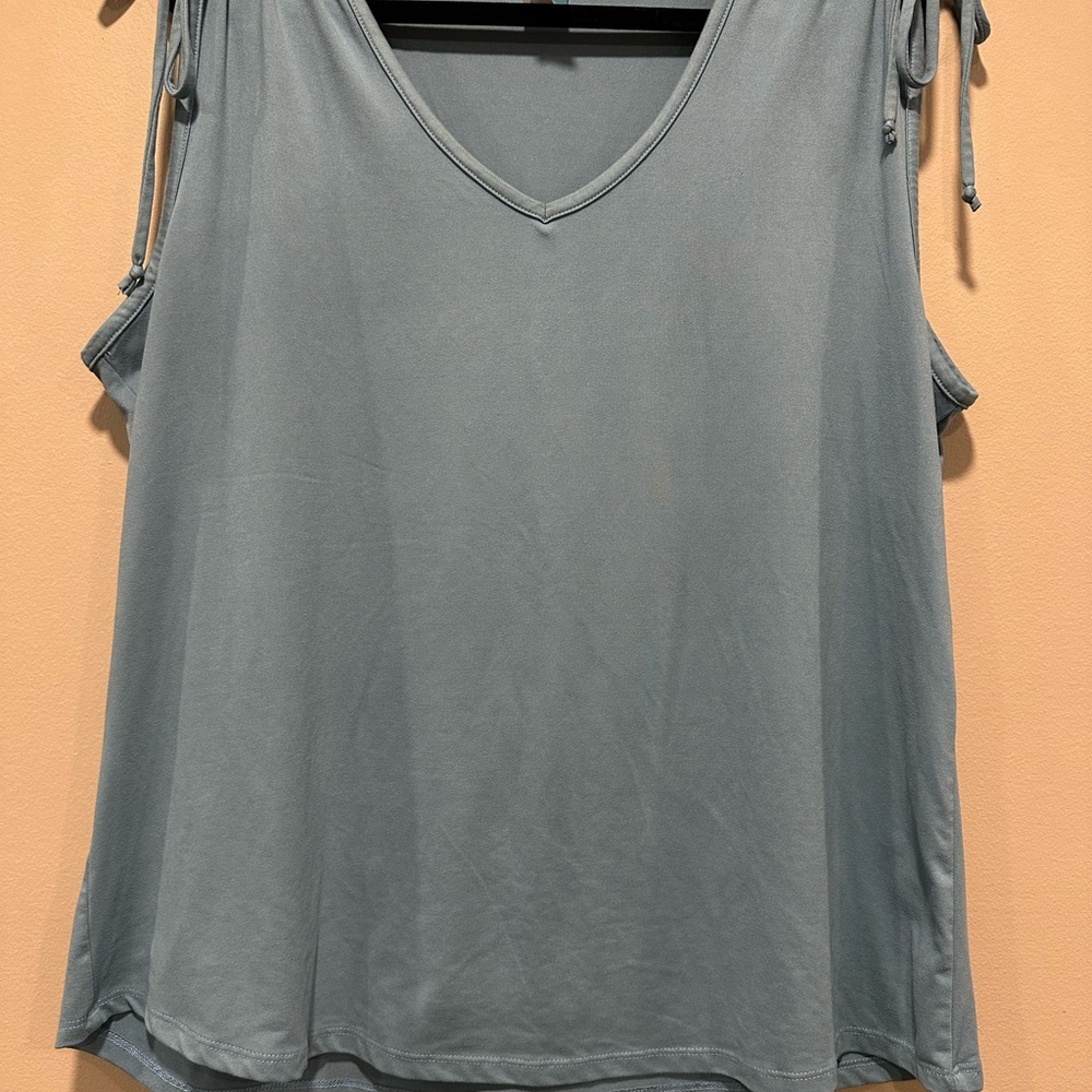 M. Fasis next Slate Blue V-Neck Tie-Shoulder Tank Top 2X EUC